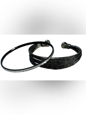 BANGLES BLACK SILVER TONE BRACELET BUNDLE
